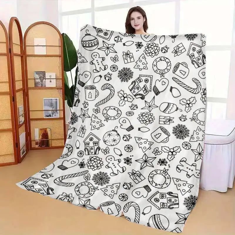 DIY Coloring Christmas Flannel Blanket – Gingerbread & Snowflake Print