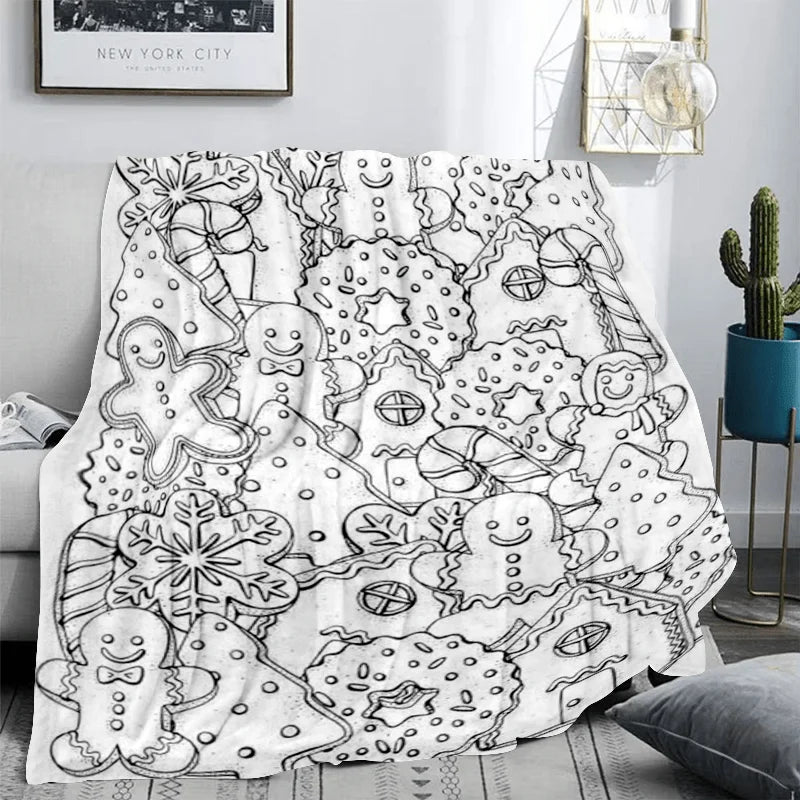 DIY Coloring Christmas Flannel Blanket – Gingerbread & Snowflake Print