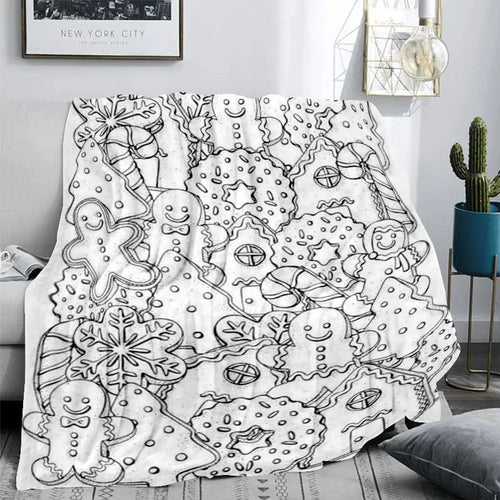 DIY Coloring Christmas Flannel Blanket – Gingerbread & Snowflake Print