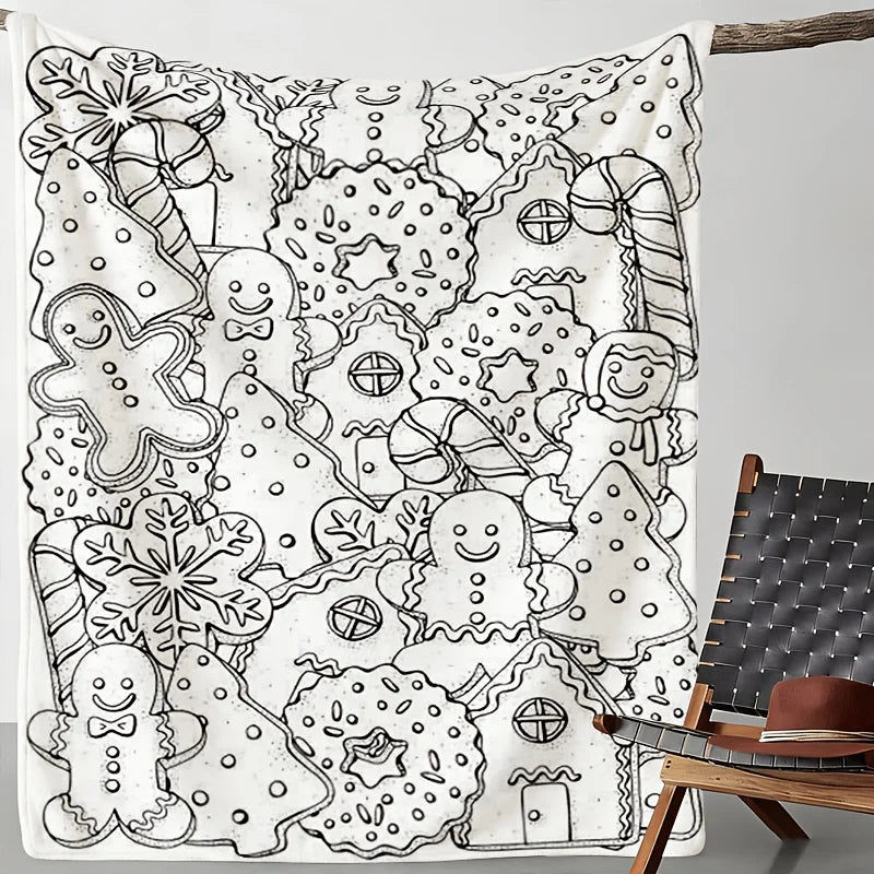 DIY Coloring Christmas Flannel Blanket – Gingerbread & Snowflake Print